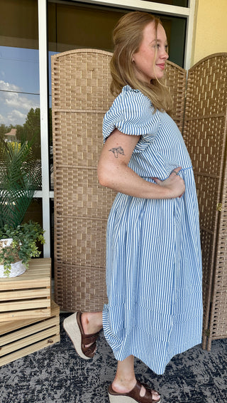 Alternate view of Bow Peep Blue Striped Midi Dress
