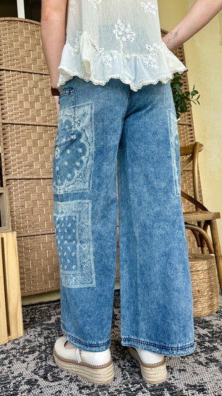 Alternate view of The Wanderer Washed Denim Distressed Wide Leg Pants
