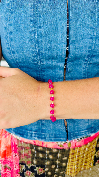 Hot Pink Glass Bead Magnetic Bracelet
