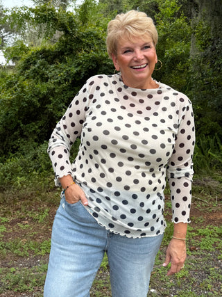 Easel Dots Dots Dots IVORY Mesh Layering Top
