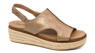 Bronze metallic espadrille wedge with straps, chic summer footwear, FINAL SALE event, stylish statement shoes.