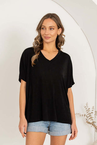 Sew In Love Black V-Neck Top - Stylish Short Sleeve Design for Effortless Elegance
