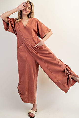 Paprika Spice Mineral Wash Jumpsuit w/ Drawstring Hem ee:some