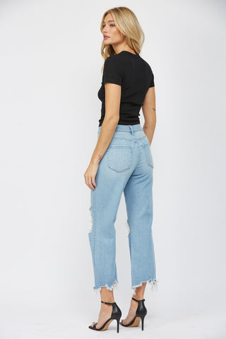 MICA F3048 Jeans 90s Vintage Crop Flare Light Wash Distressed High Rise