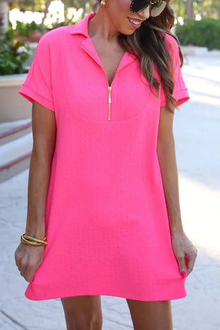 Jess Lea Hot Pink Zipper Dress with Cap Sleeves and Flattering Fit on Mannequin Display