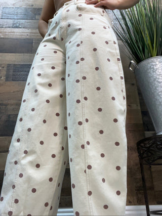 Peach Love Cream & Brown Polka Dot Gypsy Fit Wide Leg Pant