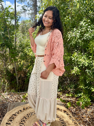 POL Peach Crochet Shrug Top