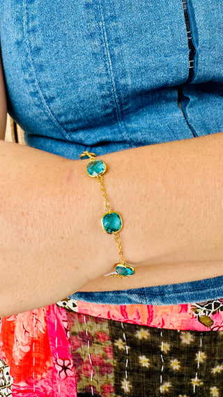 Aquamarine Crystal & Gold Magnetic Bracelet
