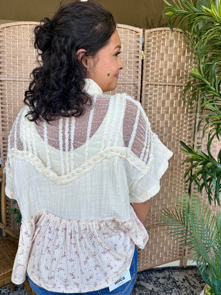 Alternate view of POL Hopeless Romantic Floral & Pearl Top
