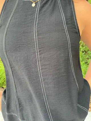 Light gray sleeveless tank top with contrast stitching, perfect for layering and casual wear