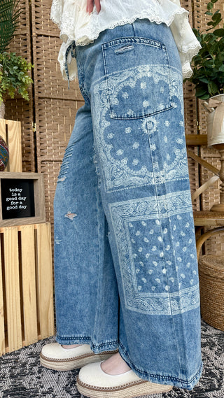 Alternate view of The Wanderer Washed Denim Distressed Wide Leg Pants
