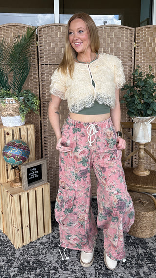 Alternate view of Pink Moon Bloom Floral Wideleg Jogger Pants
