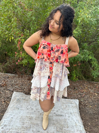 POL Peach & Lace Layer Dress
