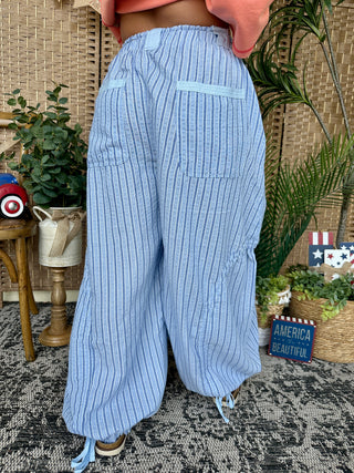 Alternate view of Blue Pinstripe Parachute Pant Joggers
