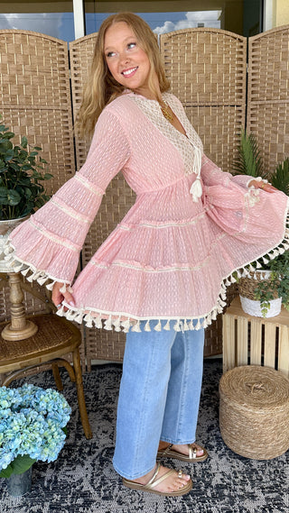 POL Gypsy In Pink Boho Cover Up Dress
