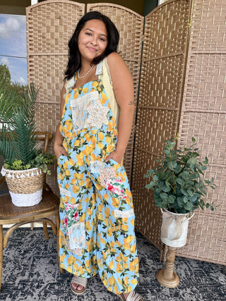 Alternate view of POL Sky Blue Lemon & Crochet Overalls
