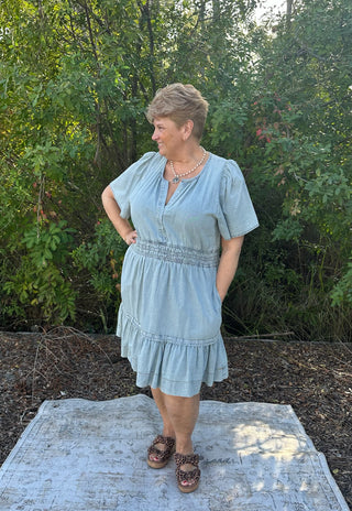 Sew In Love Denim Short Slv Short Dress