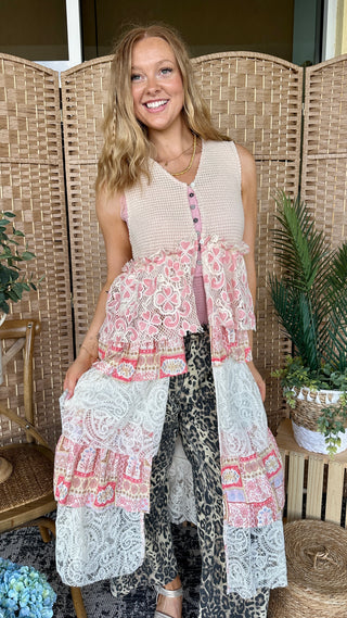 Alternate view of Nashville Bound Pink & Ivory Duster Jacket
