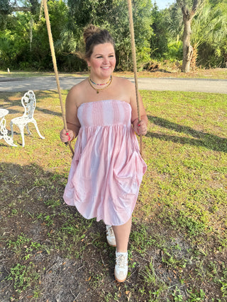 Sweet Ella Pink Ruffled Gathered Dress
