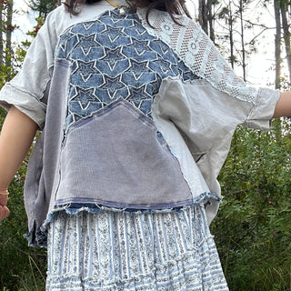 Easel Denim Printed Stripe Tiered Maxi Skirt