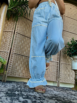 Alternate view of Blue Stripe Frilly Jogger Pant

