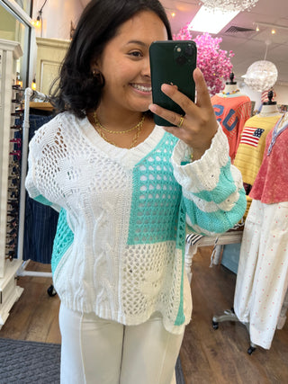 Alternate view of POL AQUA Long Slv Open Weave Color Block Sweater Top

