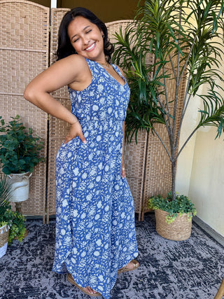 Alternate view of Walk the Line Blue Floral Jumpsuit
