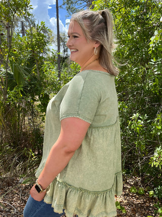 Alternate view of Green Ruffle Bottom Top
