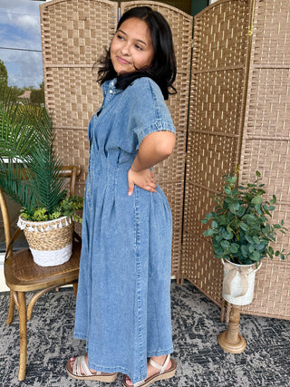 Alternate view of In Feb Mineral Washed Denim Button Down Pleated Midi Dress
