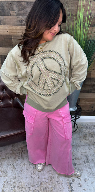 Washed Wide Leg French Terry Cargo Pants (5 COLORS) Easel