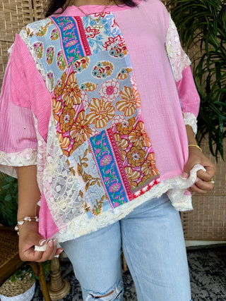 Alternate view of POL Candy Pink Floral Oversized Top
