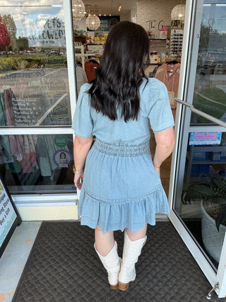 Sew In Love Denim Short Slv Short Dress