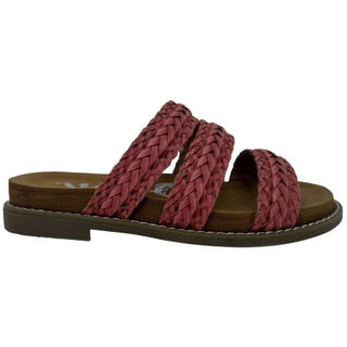 Stylish VeryG Alba Dusty Red Sandal with woven texture, adjustable ankle strap, and cushioned footbed for comfort. Perfect for summer.