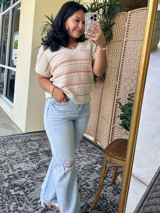 Alternate view of Just a Dream Natural Crochet VNeck Top
