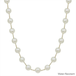 Elegant 10mm Pearl Bead Necklace with Silver Clasp on White Background, Perfect for Fashionable Jewelry Lovers.