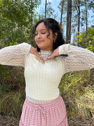 Listicle Ivory Ditzy Floral Mesh Layering Top Long Slv