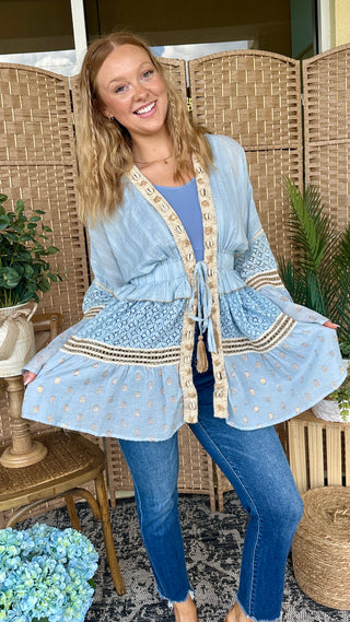 POL Powder Blue Parasail Shell Kimono
