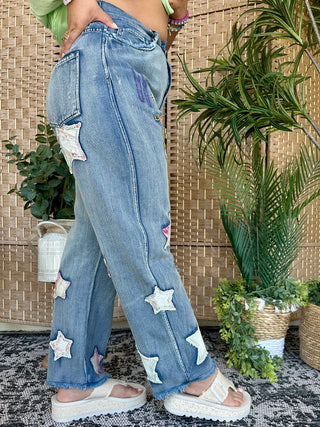Front Row Seats Star Patchwork Denim Pants