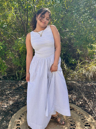 smocked sleeveless midi dress Smocked Sleeveless Midi Dress