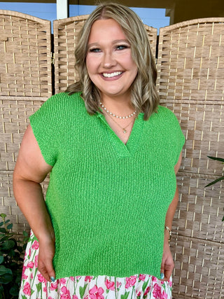 Alternate view of Kelly Green Dolman Sleeve Slub Sweater Top
