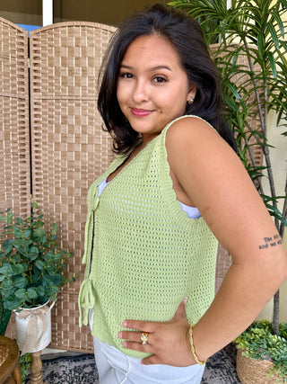 Alternate view of Green Apple Tie Front Cardigan Vest Top
