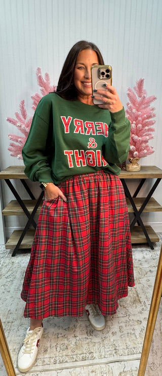 Entro Red Plaid Pleated Skirt w/ Pockets