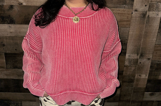Red Ribbed Oversized Sweater Top