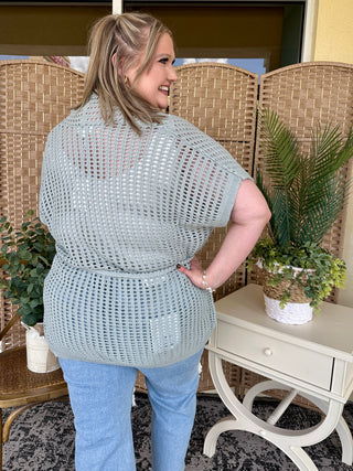 Alternate view of Take It Easy Seafoam Open Weave Cardigan Top
