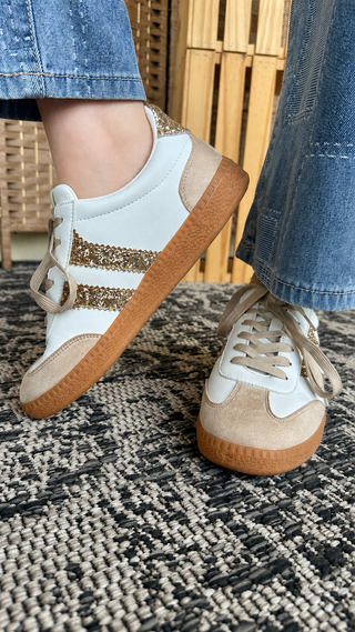 Corkys Heads Up Gold Glitter Trainer Sneaker
