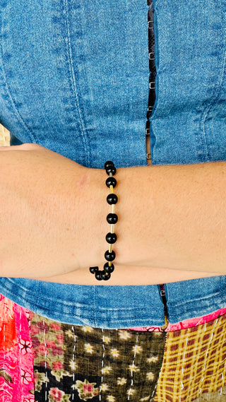 Black Glass Bead Magnetic Bracelet
