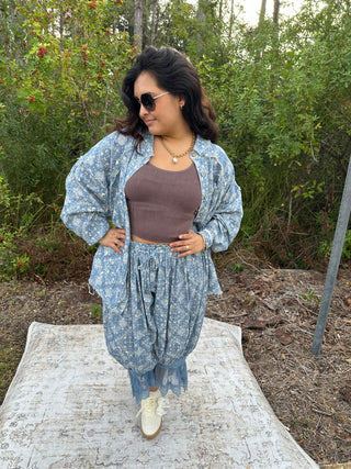 Oli & Hali Blue Paisley Splatter Long Sleeve Top