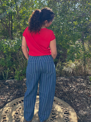 Alternate view of Easel Denim Stripe Barrel Leg Gypsy Fit Pants
