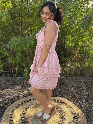 Alternate view of Easel PINK Striped Sleeveless Ruffle Dress
