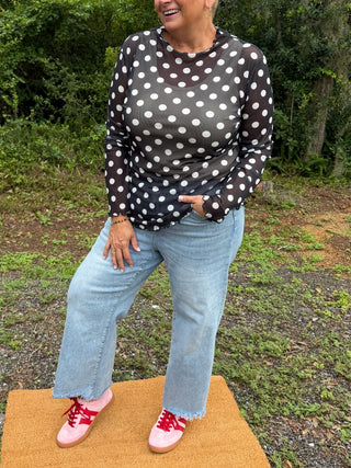 Easel Dots Dots Dots BLACK Mesh Layering Top
